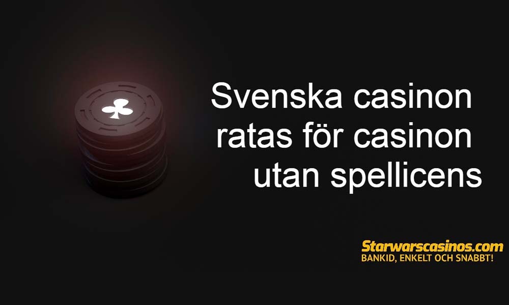 Pokermarker med klöversymbol på mörk bakgrund, åtföljd av svensk text om bästa casino utan spellicens.