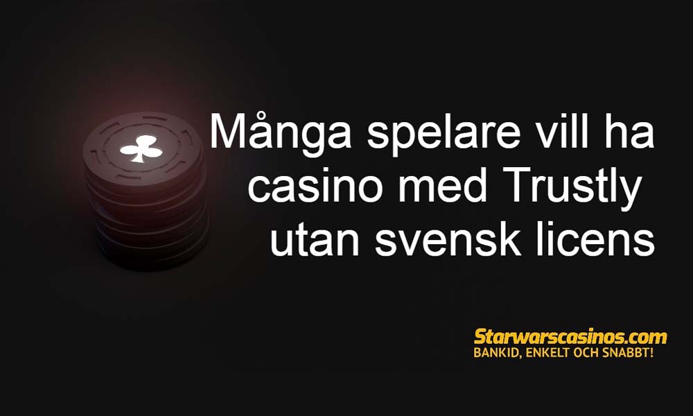 Hög med kasinomarker med svensk text som främjar Trustly-betalningar på kasinon utan svensk licens.