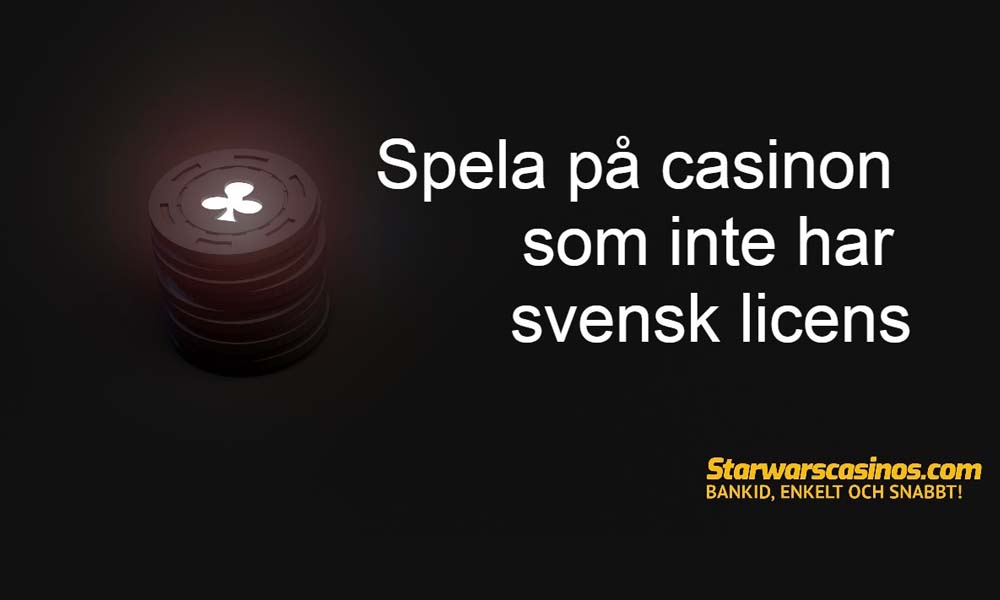 Stack av pokermarker med text som främjar casinospel på ett casino som inte har svensk licens.