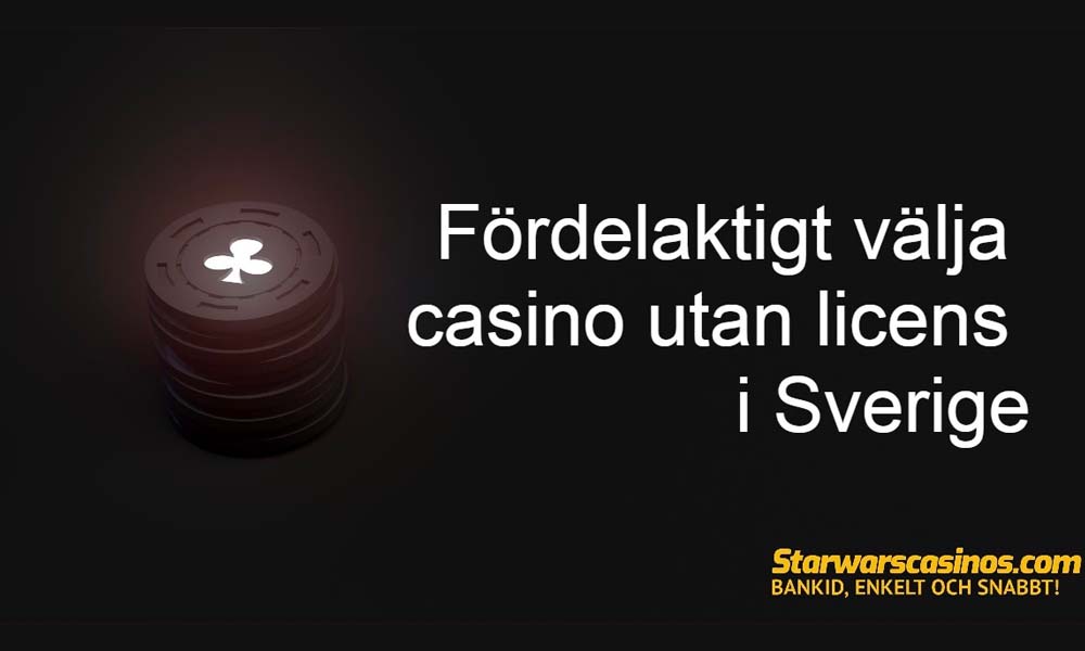 Hög med kasinomarker med text som marknadsför "Casino utan licens i Sverige".