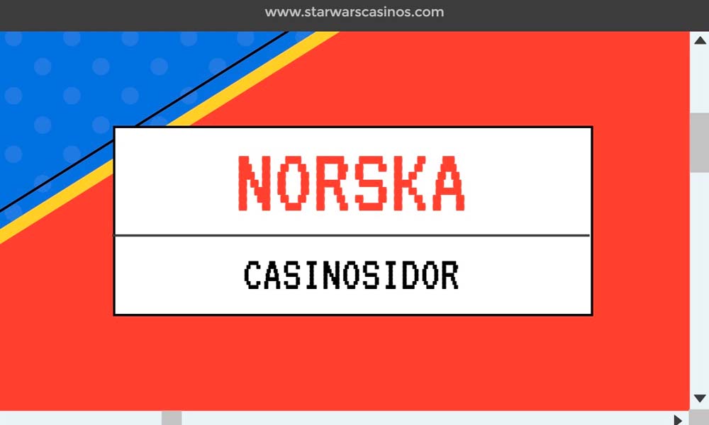 Webbbanner för en webbplats som heter starwarscasinos.com med orden "Norska casino sidor" visas.