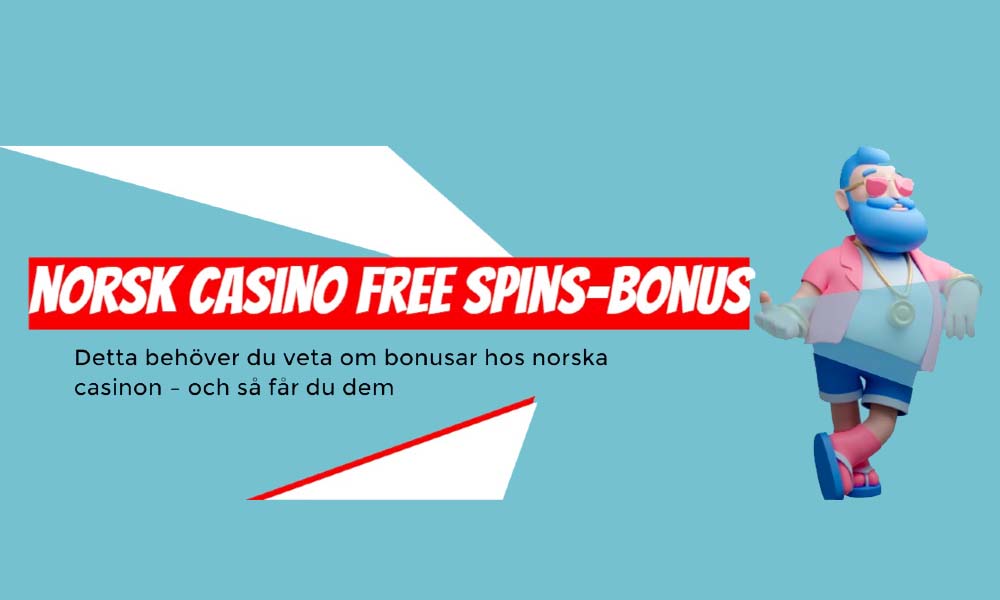 Annons för norsk casino free spins bonus med en seriefigur.