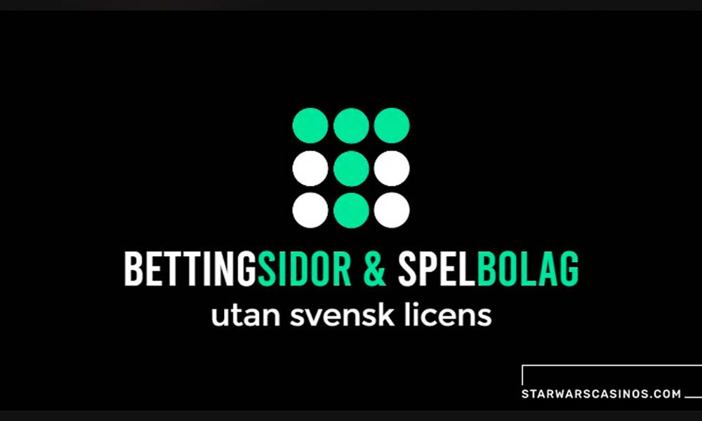 Betting- och spelbolag från offshoremarknaden, annonserade på en webbplats med mörk bakgrund och grönvit text.