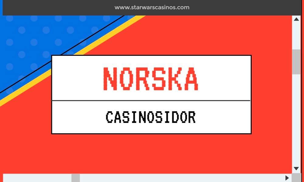 Webbbanner med texten "norska casinon online" på röd och blå bakgrund med url:n "www.starwarscasinos.com" överst.