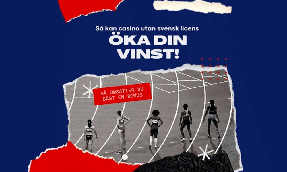 Illustration som föreslår "öka din vinst" på ett icke-svenskt licensierat kasino med en metaforisk skildring av löpare på en bana.