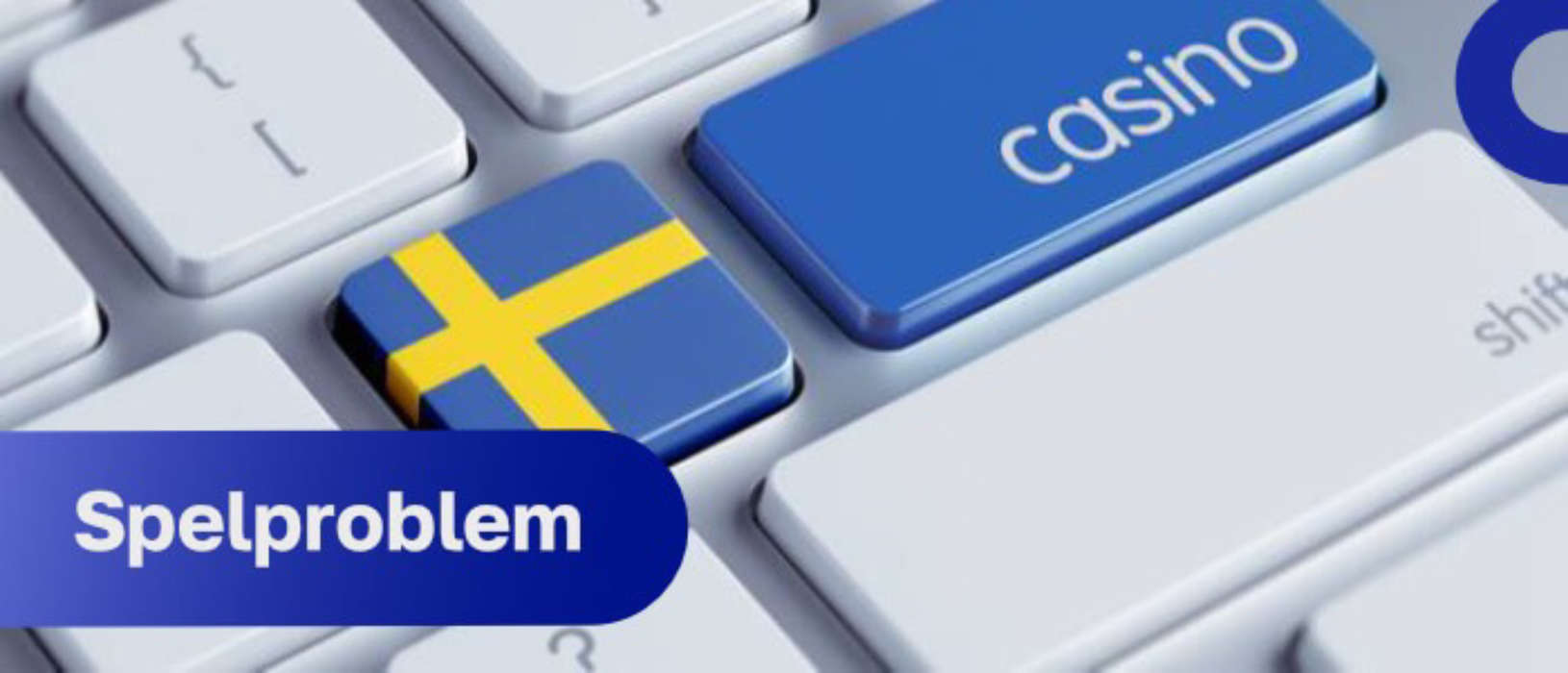 Datortangentbord med en svensk flagga, en "casino"-nyckel och ordet "spelproblem", som lyfter fram problem relaterade till spelberoende i Sverige. Inkluderar en 'stänga ute